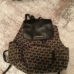 Michael Kors Black and Brown Monogram Backpack